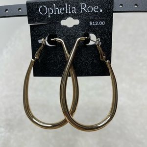 NWT Ophelia Roe large gold tone oblong hoops